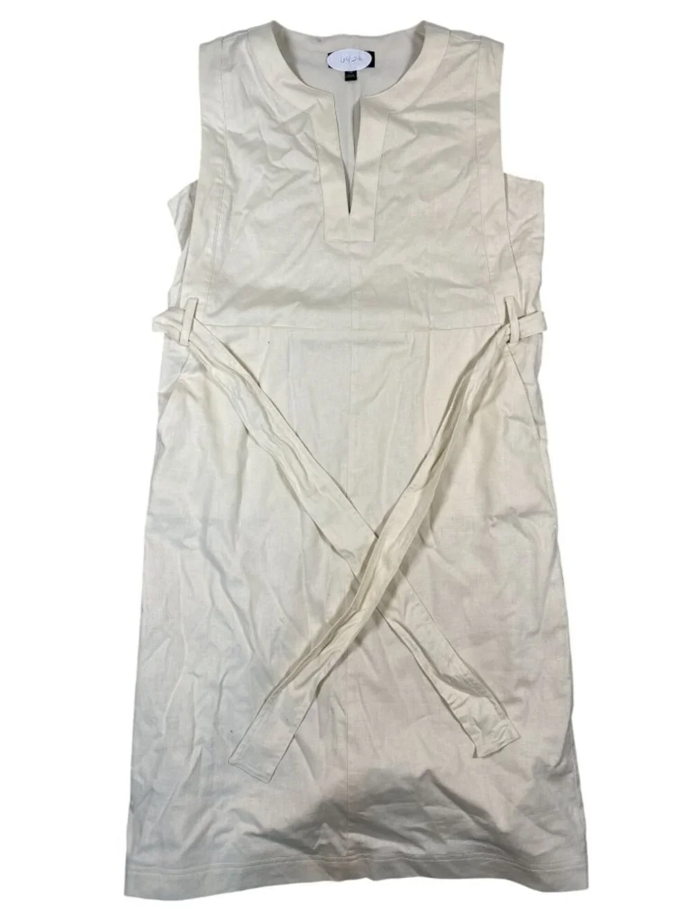 Banana Republic Linen Blend Sleeveless Belted Midi Dress Petite M Ivory - Picture 2 of 7